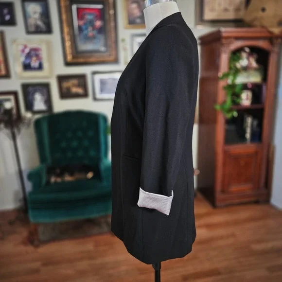 Calvin Klein Black Open Front Longline Blazer Jacket Womens Size 4 - Picture 5 of 7